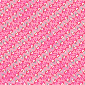 Sugarsphere coleection pattern 03. Small cute pink and turquoise motifs in diagonal lines.