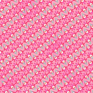Sugarsphere coleection pattern 03. Small cute pink and turquoise motifs in diagonal lines.