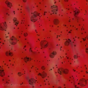 Thrive 04. Small black dots on red washed background.
