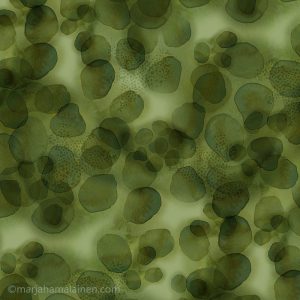 Olive and seaweed green bubbles layered on light green background. All-over print seamless repeat pattern.